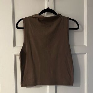 Zara Asymmetrical Neck Brown Sleeveless Women's Top